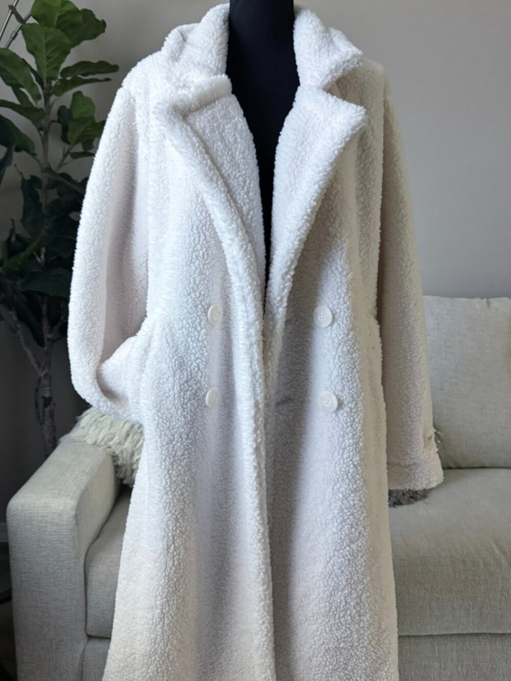 Victoriaโs Secret Pink Off White Warm Plush Teddy Fleece Long Winter Coat S